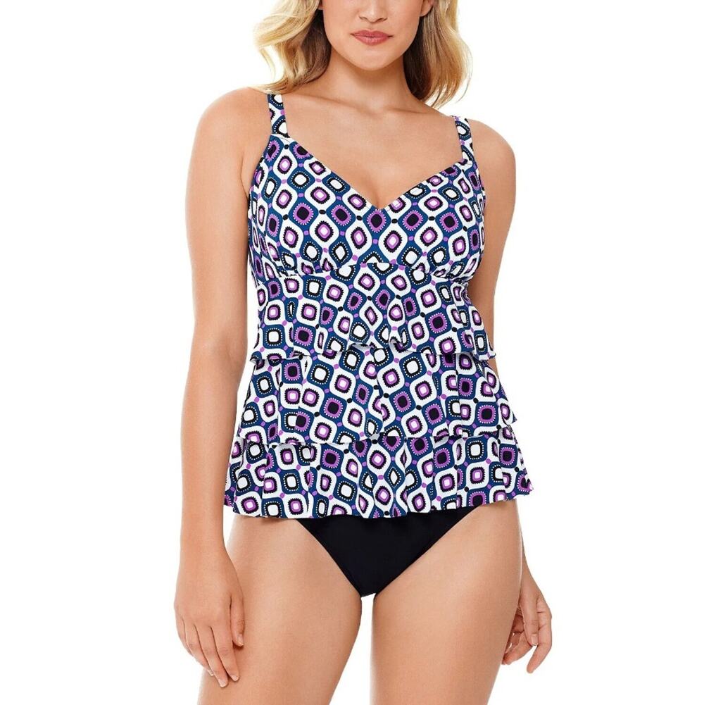 Swim Solutions Women Purple Tiered Tummy Control One-Piece Swimsuit Size US 8 - Picture 1 of 9